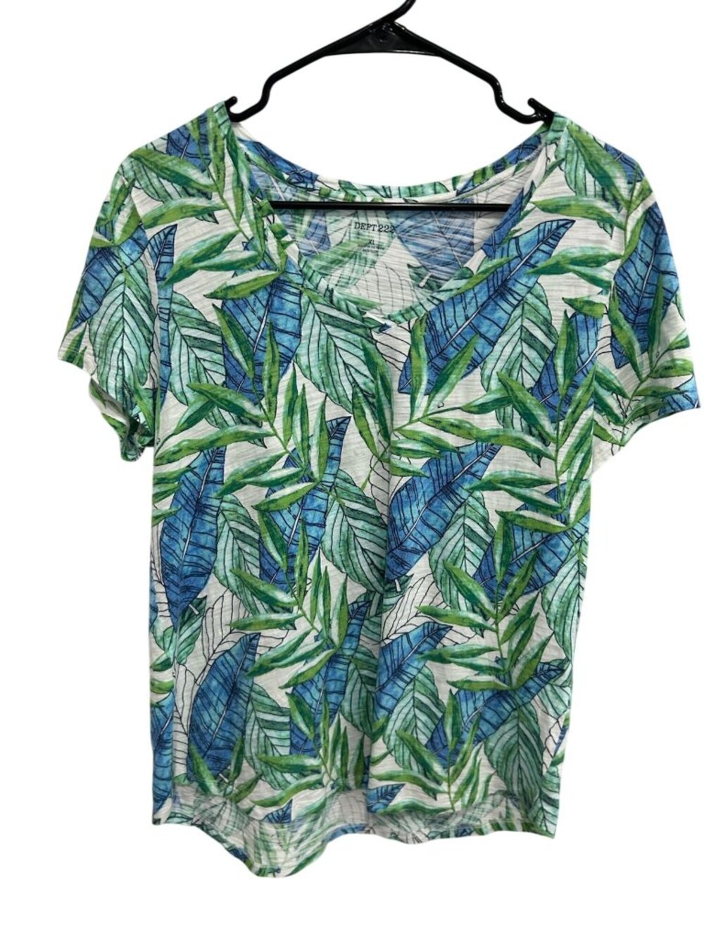 Dept 222 XL Tropical Leaf Print Cotton Modal T-Shirt Green Blue Resortcore